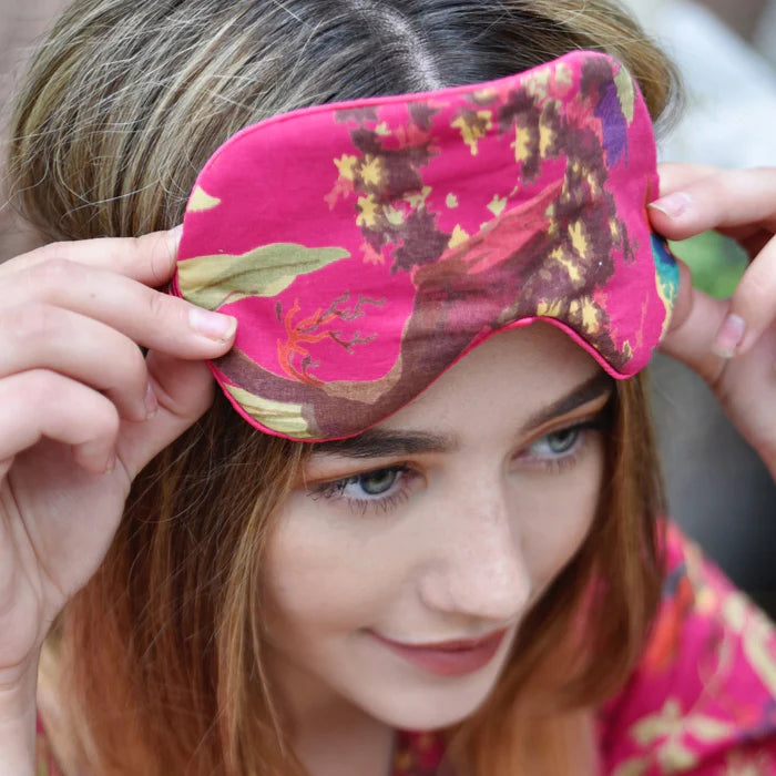 Hot Pink Bird Print Eye Mask