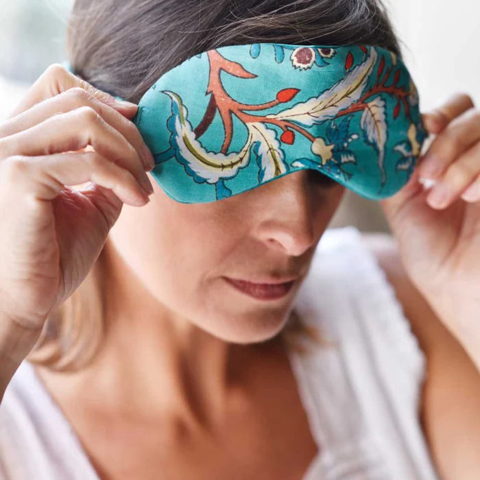 Teal Exotic Flower Print Eye Mask