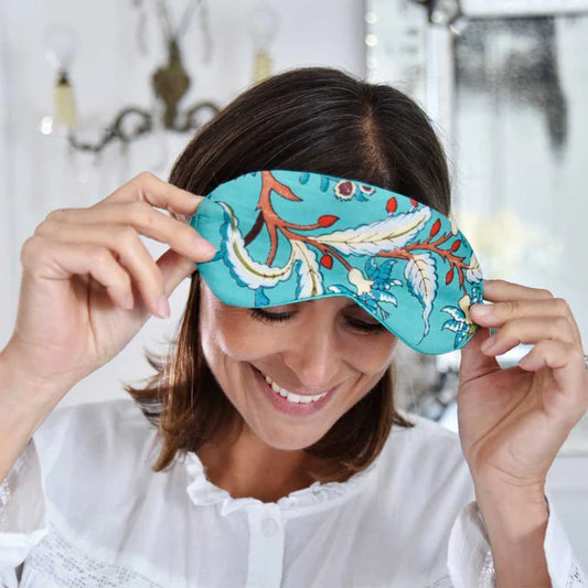 Teal Exotic Flower Print Eye Mask