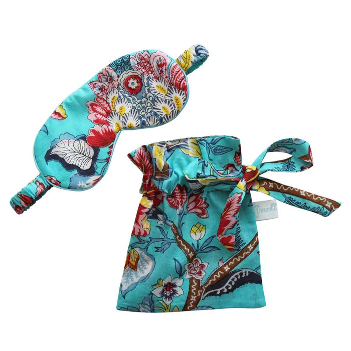 Teal Exotic Flower Print Eye Mask