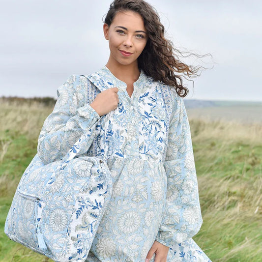 Cornflower Blue Quilted Tote Bag With Zip