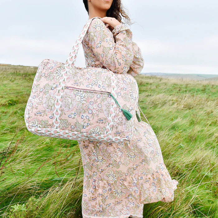 Peach & Green Quilted Tote bag With Zip Top